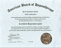 米国催眠療法協会（ABH）ヒプノセラピスト資格認定証