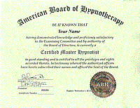 米国催眠療法協会（ABH）マスター・ヒプノティスト資格認定証