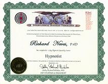 国際催眠連盟（IHF）資格認定書